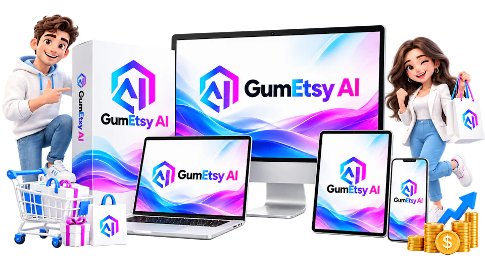 GumEtsy AI review: GumEtsy AI shown on laptop, monitor, tablet and phone