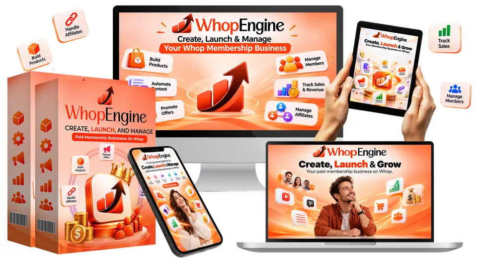 Whop Engine software bundle shown on multiple devices